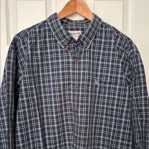 Carhartt Men's Dark Blue Plaid Long Sleeve Shirt